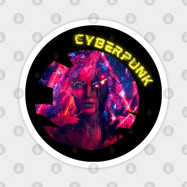 Cyberpunk Futuristic Neon Glitch Magnet by pawsitronic